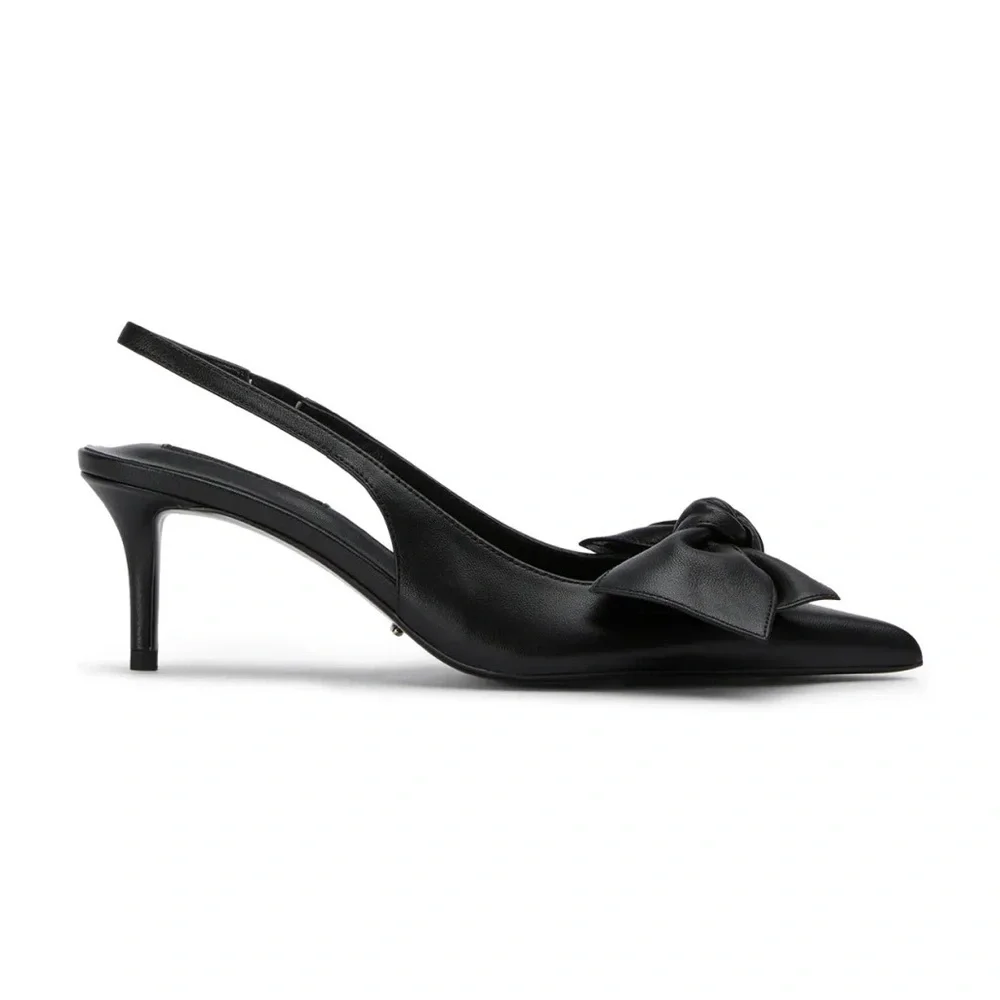 Tony Bianco Delilah Slingback Heels Black Leather Bow Pointed Toe Pumps Size 8